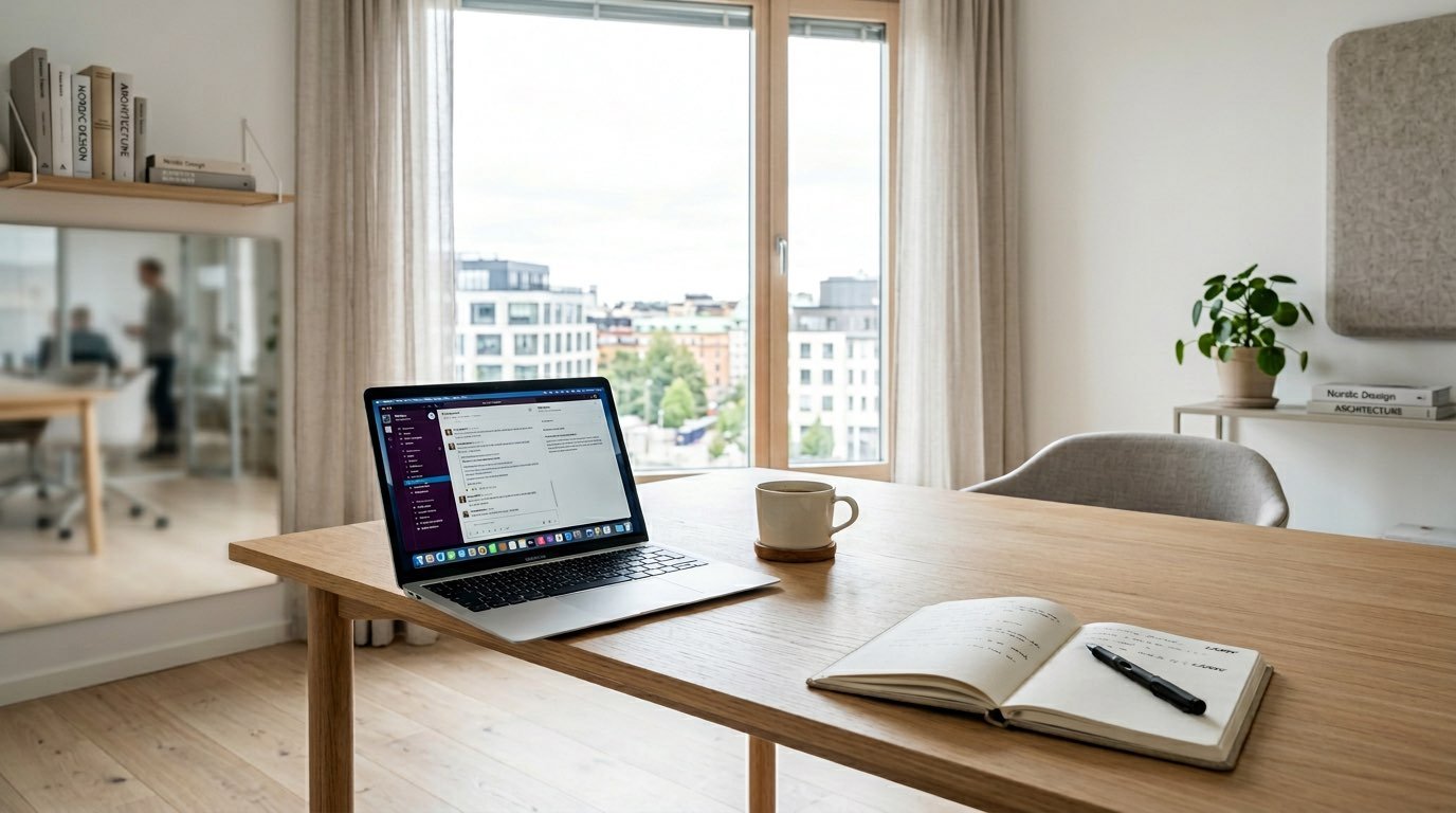 Tööpakkumised ja tööotsing Põhja-Euroopas: kaasaegne skandinaavia tööruum loodusvalgusega ja minimalistlik interjöör